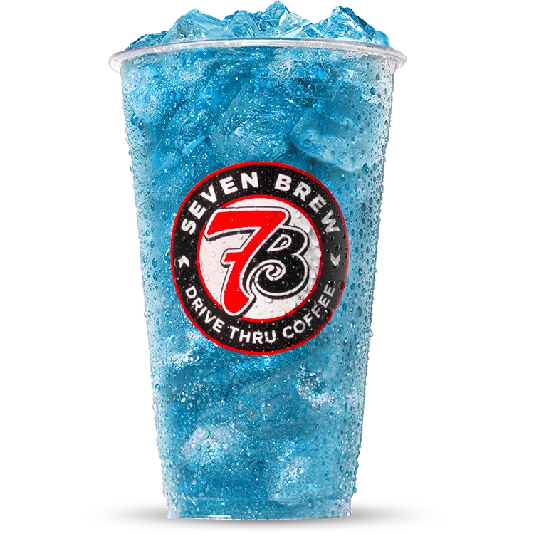 7 Brew Brew Lagoon Fizz Soda with lime blue raspberry and coconut
